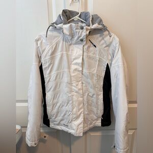 Trespass women’s sz M white ski jacket zipper closure removable hood EUC
